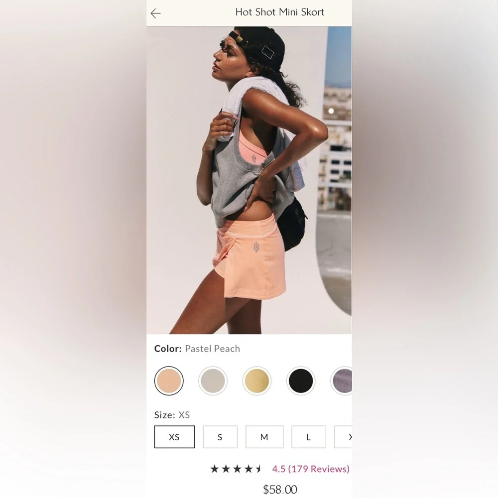 Free People Movement ~ Hot Shot Mini Skort ~ *NWT ~ Pastel Peach ~ XS ~ - Picture 7 of 12